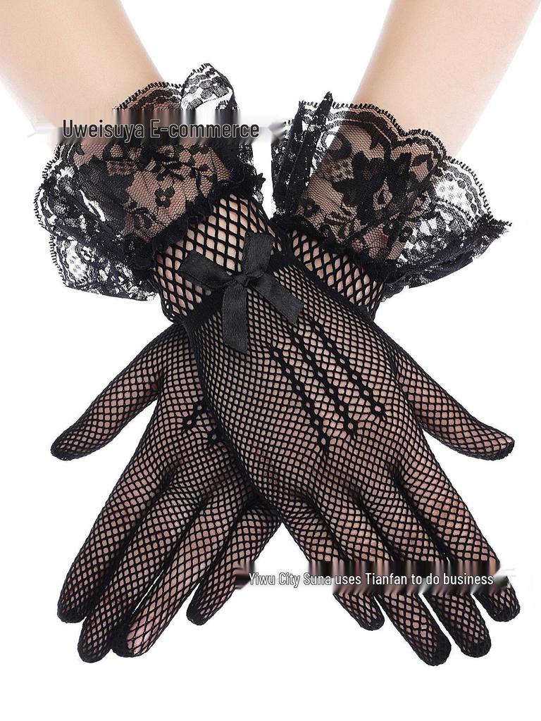 Bridal Fishnet Lace Gloves with Bowknot for Wedding, Prom, and Performance