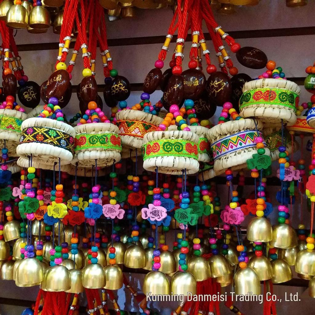 Ethnic Bean and Small Drum Wind Chime with Gourd Pendant - Yunnan Wall Hanging Ornament