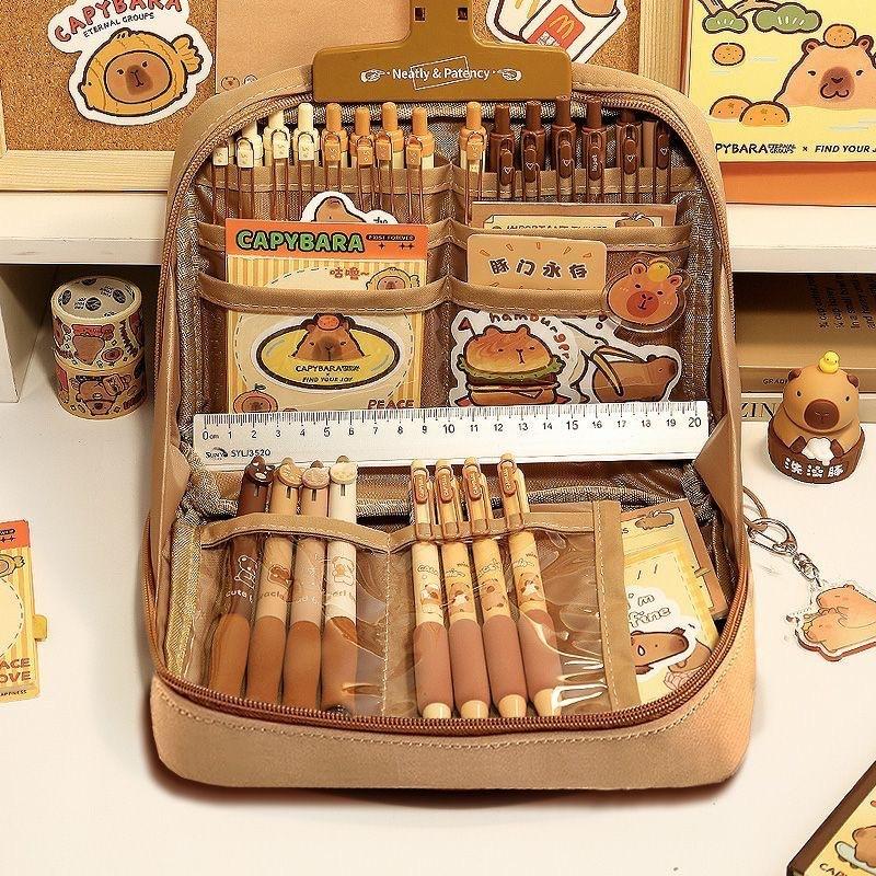 Пенал Капибара однотонный 12 слоев стоячий высокая ценность многофункциональный коричневый пенал канцелярский пенал