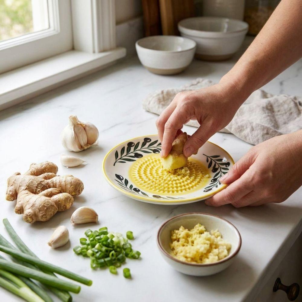 Efficient Ceramic Grinding Bowl Non-Slip Seasoning Grater Plate Ginger Grating Dish  Kitchen Use