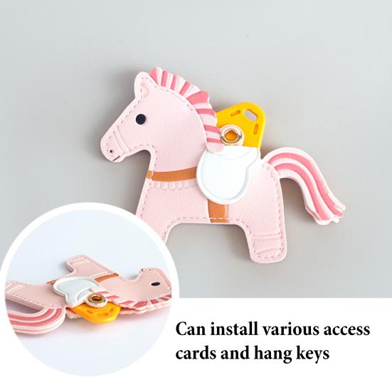 Keychain Pendant Cartoon Horse Shape Key Holder Colorful Faux Leather Access Card Case Bag Lanyard Decorative Keychain Accessory