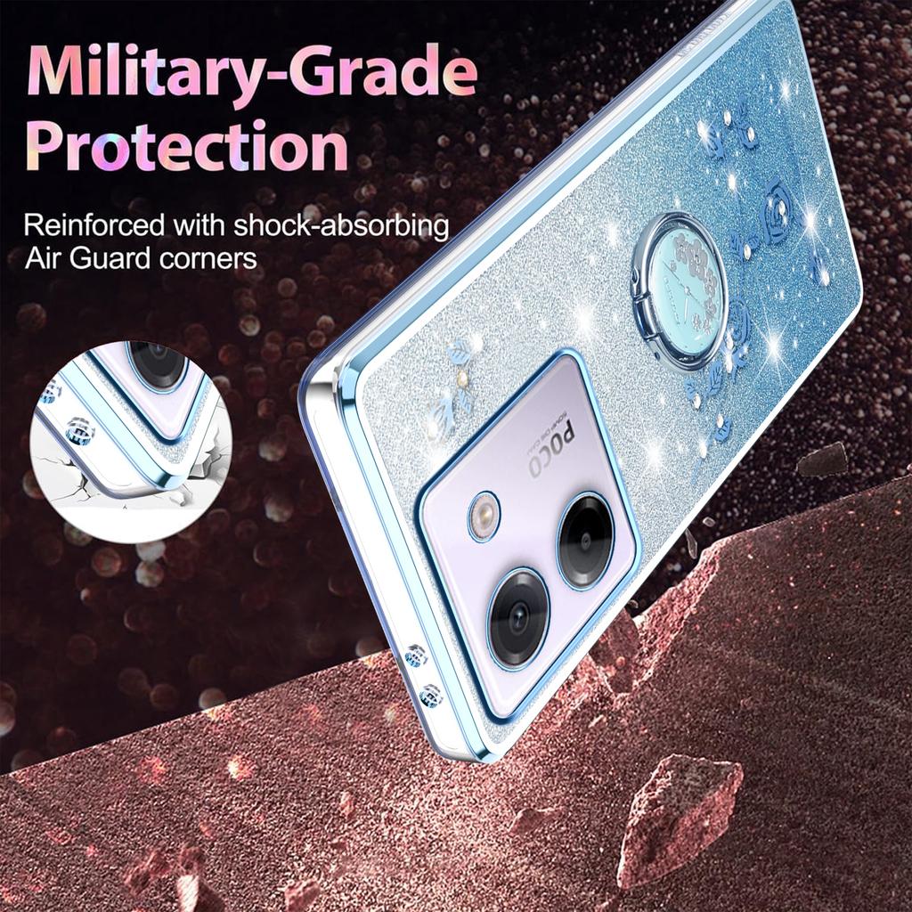 KADEM For Xiaomi Poco M7 Pro 5G Case Ring Kickstand TPU Flowers Phone Cover Gradient Glitter