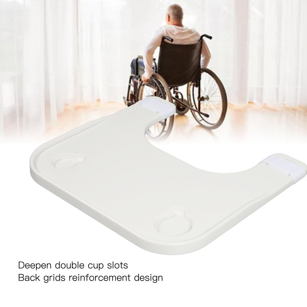 Wheelchair Lap Tray Thickened Universal Elderly Wheelchair Table Tray with Cup Holder for Eating Reading Writing White