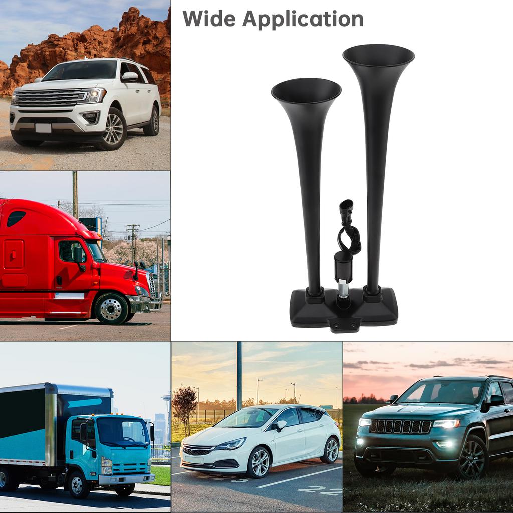 24V 300dB Super Laut Zinklegierung Doppelhorn Lufthorn Schwerlast Hoch Tief Doppelton Einstellbar Schwarz für Fahrzeug LKW Auto Modifikation