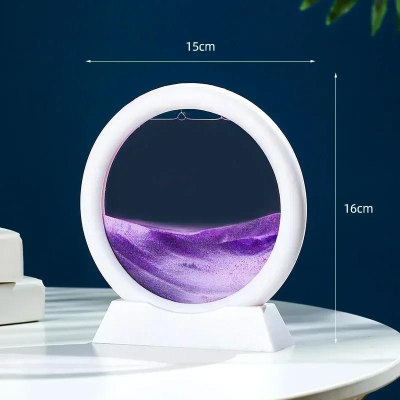 3D Ruchomy Obraz Sztuki Piasku Okrągły Szkło Głębinowy Krajobraz Piasku Klepsydra Ruchomy Piasek Rzemiosło Płynący Obraz Biuro Wystrój Domu Prezent