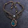 Natural Neon Blue Apatite, Moonstone Copper Wire Wrap Jewelry Necklace 18" s8A15