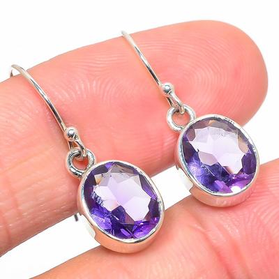 Natural Amethyst Gemstone Handmade 925 Solid Sterling Silver Earring 1.25" g8N74