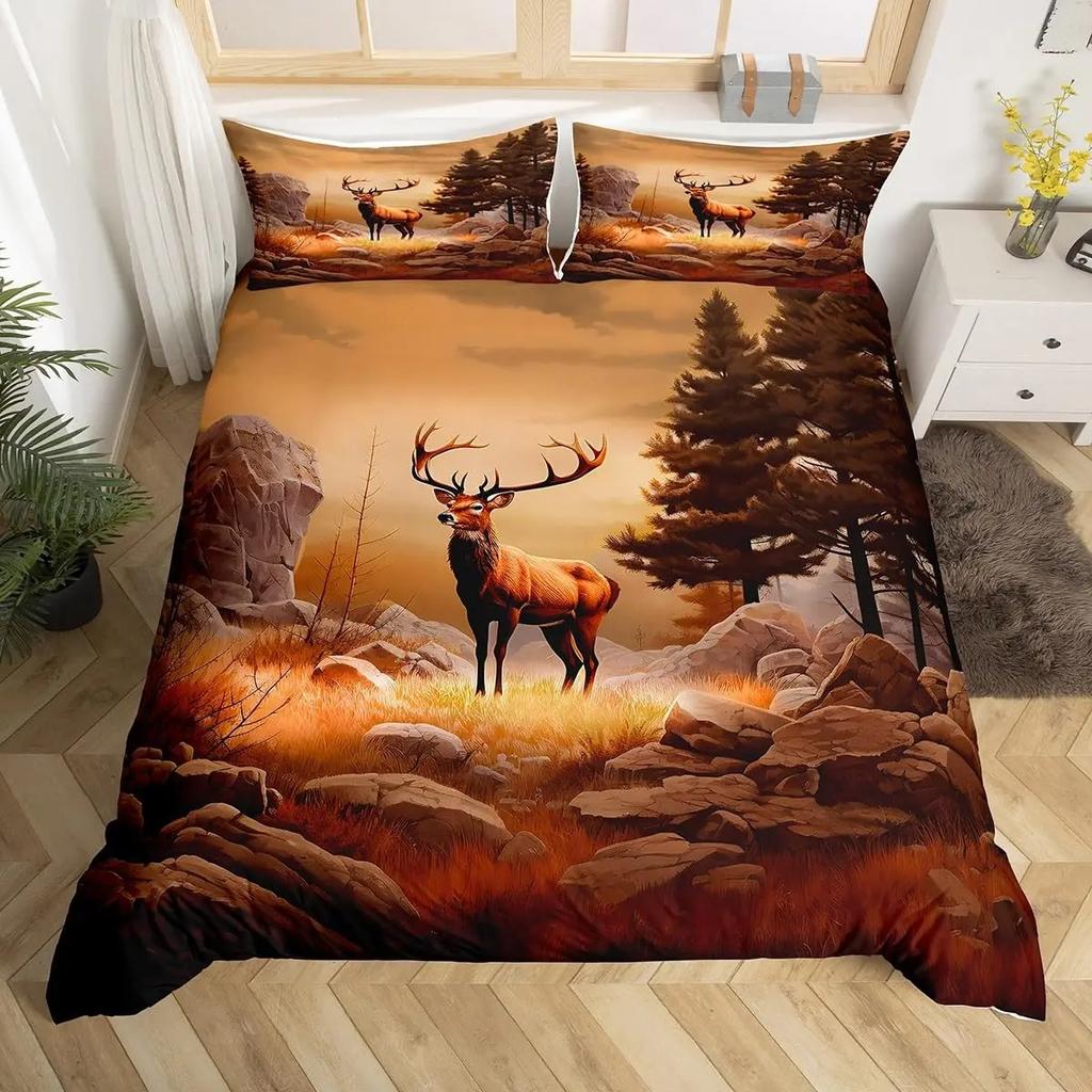 Deer Elk Duvet Cover King Queen Farm Deer Forest Comforter Cover Moose Wildlife Animal Bedding Set Camping Hunting Quilt Cover