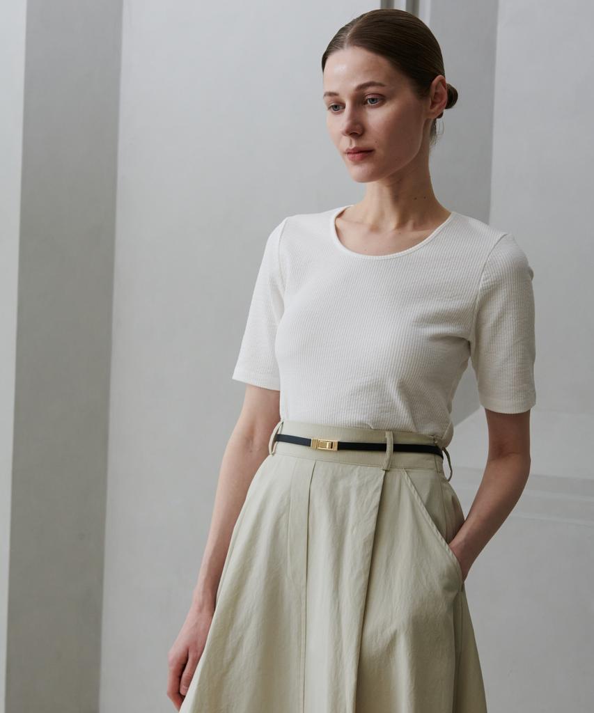 Owaiwai Cotton Flare Long Skirt_Beige