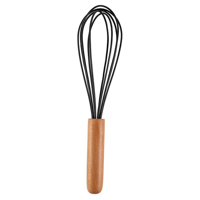 1pc silicone egg beater 10-inch wooden handle manual cake creamer and noodle mixer baking tool