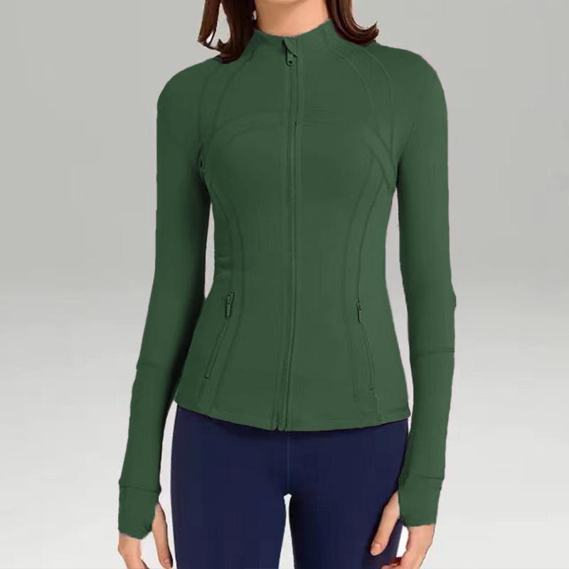 Dámská přiléhavá kardiganová bunda se stojáčkem a zipem na podzimní jógu