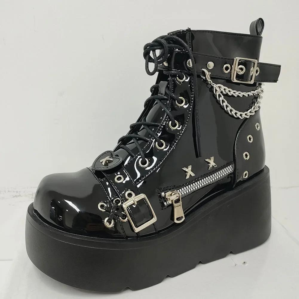 

Women Platform Wedges Ankle Boots Autumn Winter Gothic Street Fashion Motorcycle Shoes Comfy Big Size 43 35