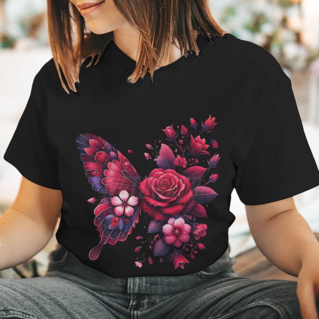 Floral Butterfly Fashion Clothes Summer Spring Flower Tee Ladies Cartoon Clothing Short Sleeve Graphic Women T-shirt Female Top