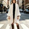 Oversized Knit Cape With Faux Fur Collar Women Winter Warm Thick Sweater Shawl Street Style