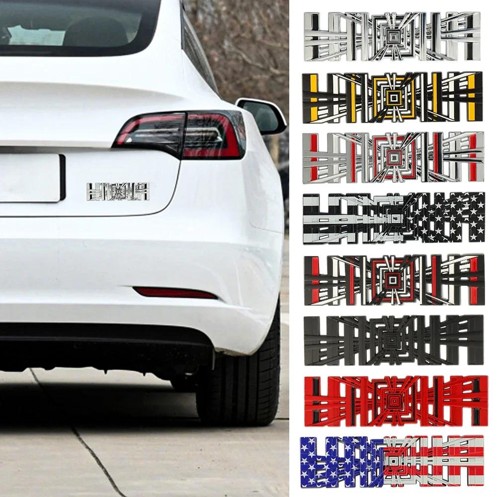 ahsgp6 3D Metal Alloy Plaid Logo Rear Trunk Fender Badge Emblem Sticker Decals For Tesla Model Y S 3 X Roadster 2022 Car Accessories