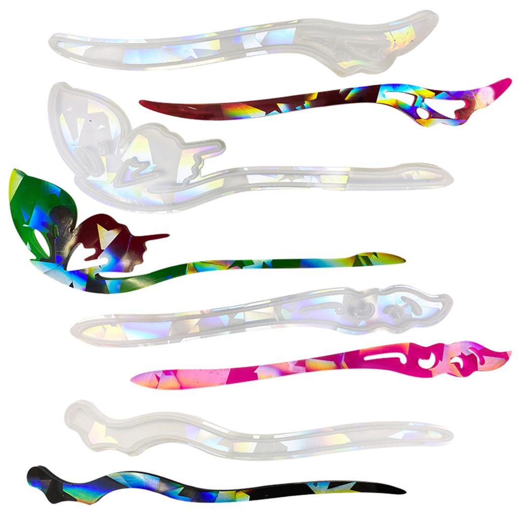 Holographical Hairpin Mold Vintage Hair Stick Silicone Mould Jewelry Making Hair Clip Resin Molds Crystal Epoxy Casting