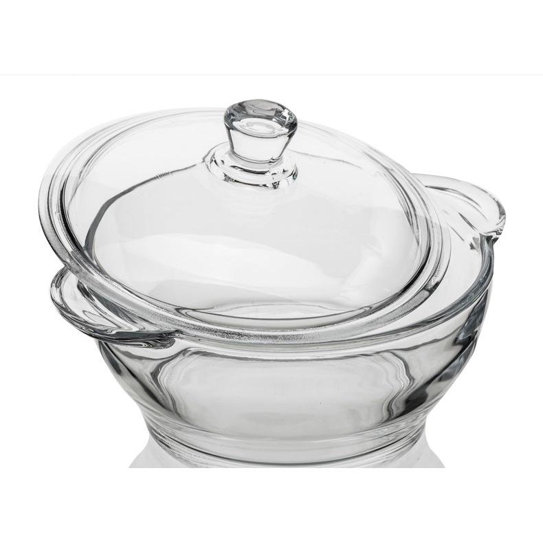 Heat-Resistant Crystal Cookware Set: 2.5L Tempered Glass Pot with Handles, 1.5L Soup Bowl, 1L Pot, Each with Lids, Three Upgraded Sizes.