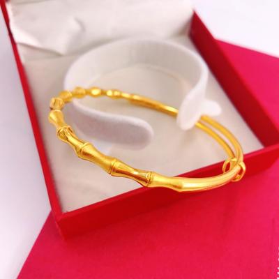 New Sand Gold Solid Bamboo Bracelet with Simulated Gold Plated Euro Gold and Durable Fashion Push-pull Initial