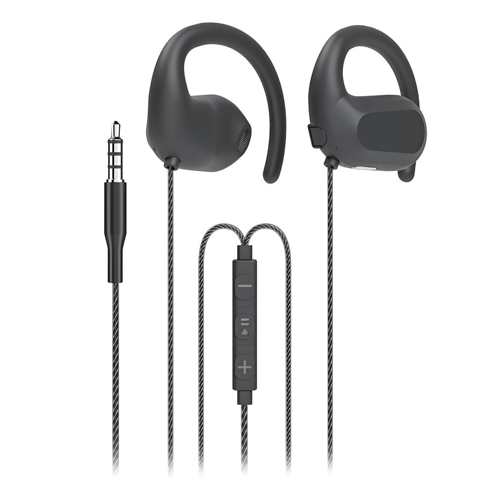 Oblivi Open-Ear Earphones, Wired 3.5mm, with Mic, Ear-Hook, Answering Calls, Volume Control, for Sports and Desk Work