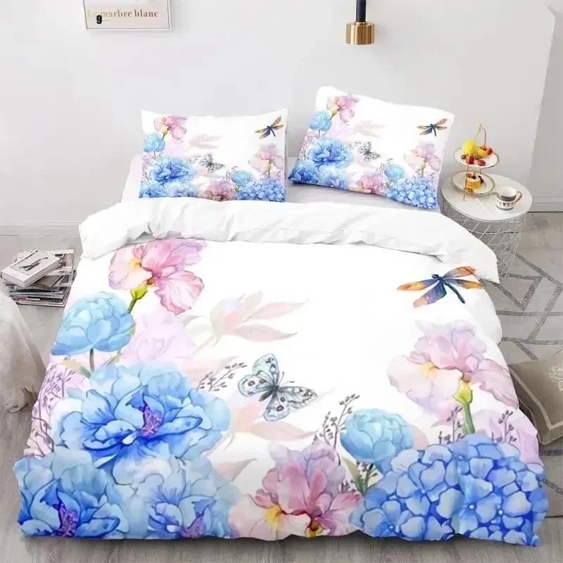 Butterfly Duvet Cover Set 3D Galaxy Purple Butterfly Floral Printed Bedding Set Fantasy Theme King Size Comforter Cover For Girl