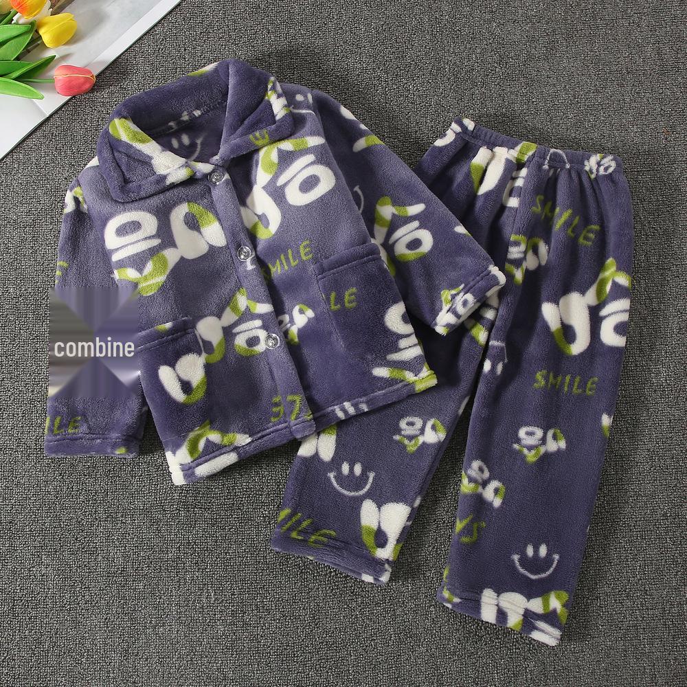 Set Pijama Flanel pentru Copii - Fleece Coral, Haine Toamnă/Iarnă, Îngroșat pentru Băieți și Fete