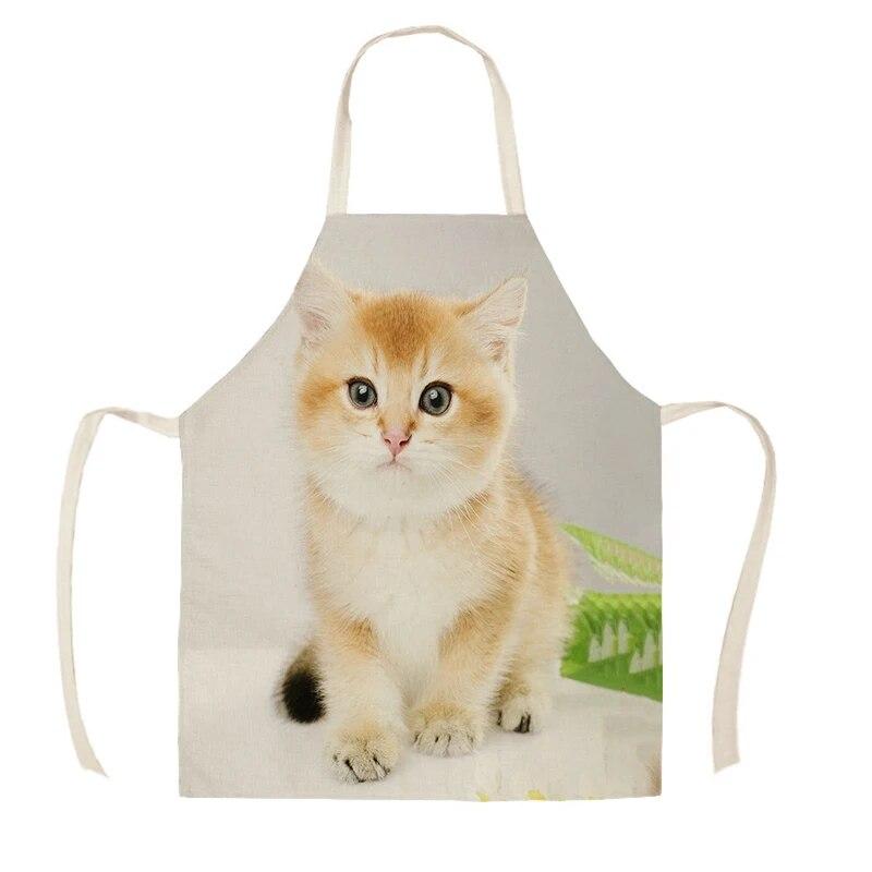Cute Cat Print Kitchen Apron Sleeveless Linen Cooking Apron Adult Women Men Home Cleaning Baking Accessories Easy Clean Bibs