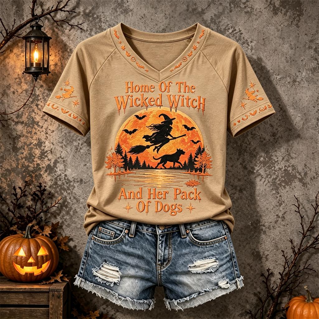 T-shirt d'Halloween pour femme avec imprimé lettres, Manches courtes décontracté à col rond, Vêtement de tous les jours