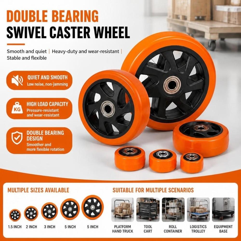 Double Bearings Trolley Wheel Orange Replacement Wheel Sturdy Roller Wheel Home Use