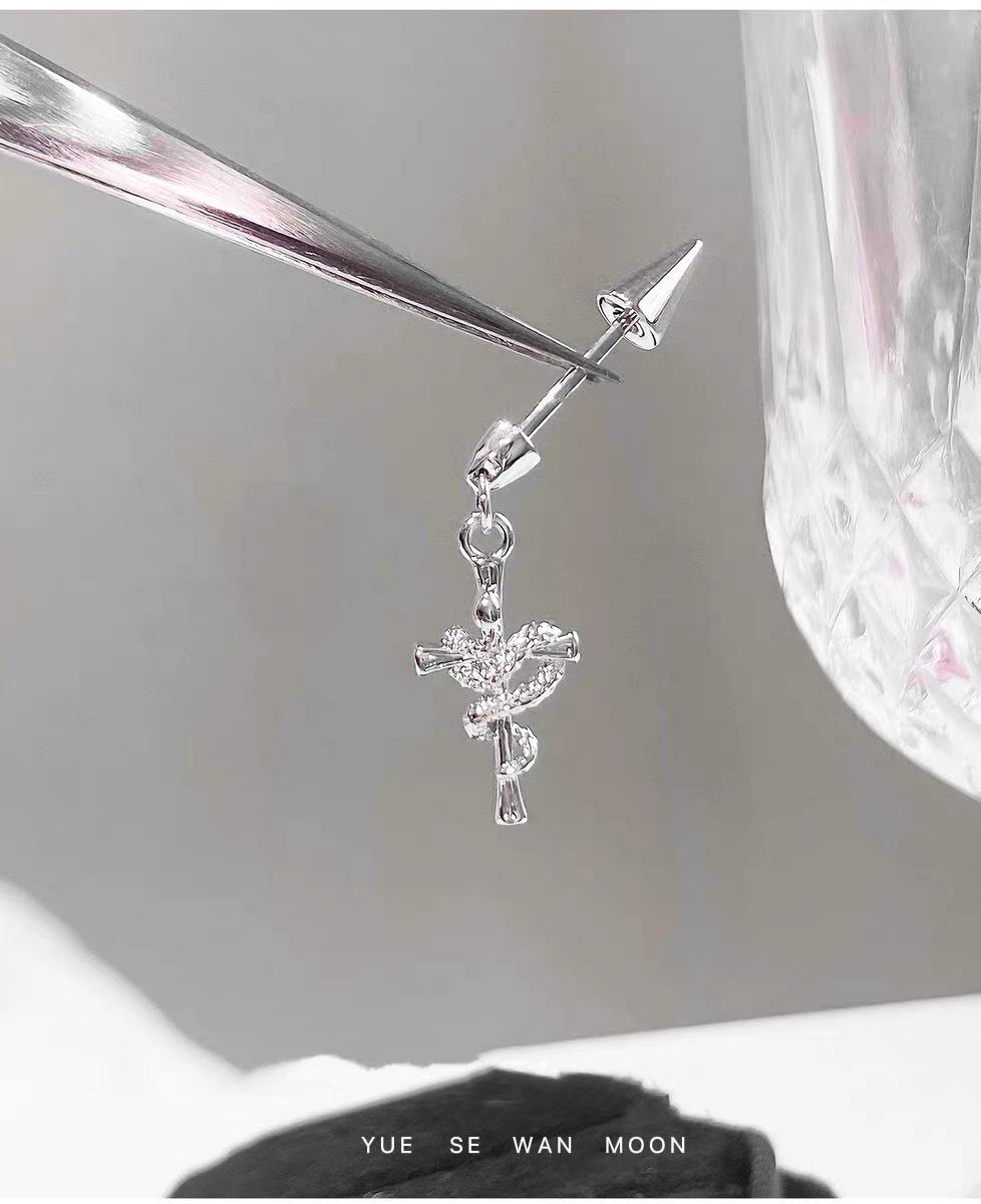 Coiled Snake Pendant Titanium Steel Cross Devil Cartilage Earring - Japanese Korean Style