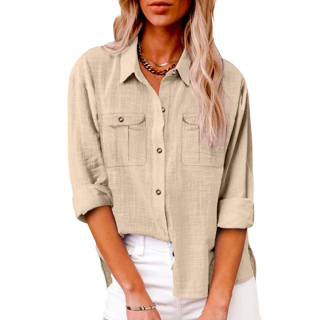 

Women s Autumn Solid Color Loose Shirt with Long Sleeves Buttons Casual Plus Size Shirt 2XL