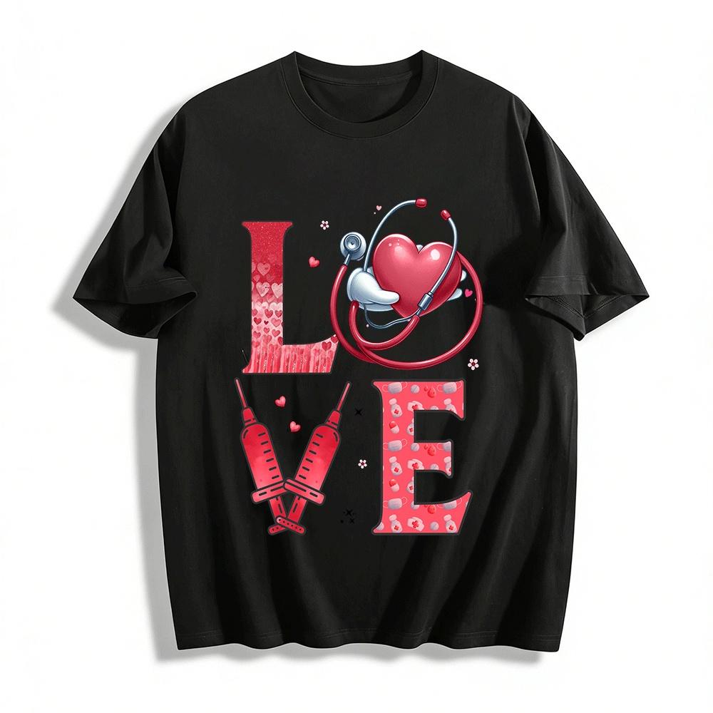 Nurse Themed LOVE Print Casual T-Shirt For Medical Staff Pure cotton T-shirt XXS