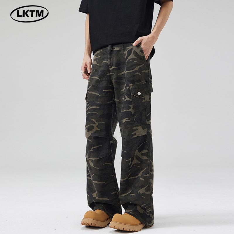LKTM Unisex American Hip-Hop Camouflage Multi-Pocket Loose Straight Leg Work Pants