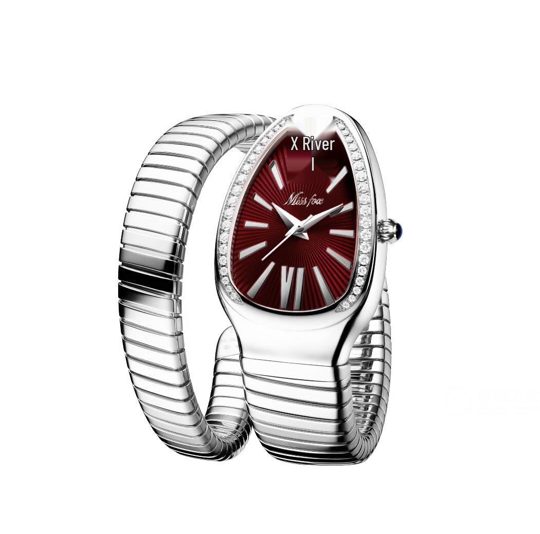 

Женские часы-браслет MISSFOX из нержавеющей стали с бриллиантами в виде змеиной головы