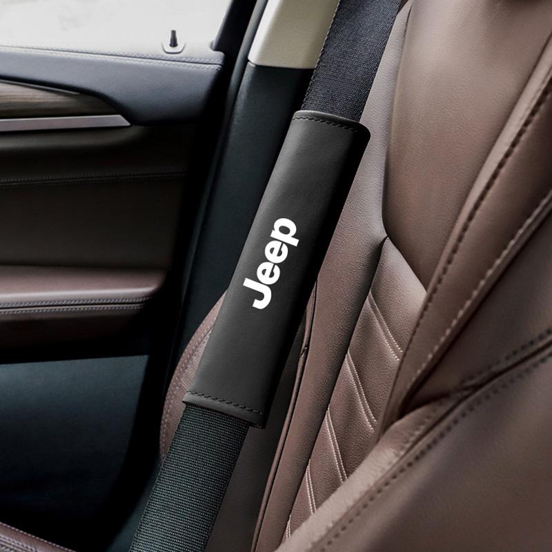 2Pcs Leather Car Seat Belt Shoulder Pad Safety Strap Cover For Jeep Grand Cherokee Wrangler JK Gladiator Compass Renegade Recon AMU1