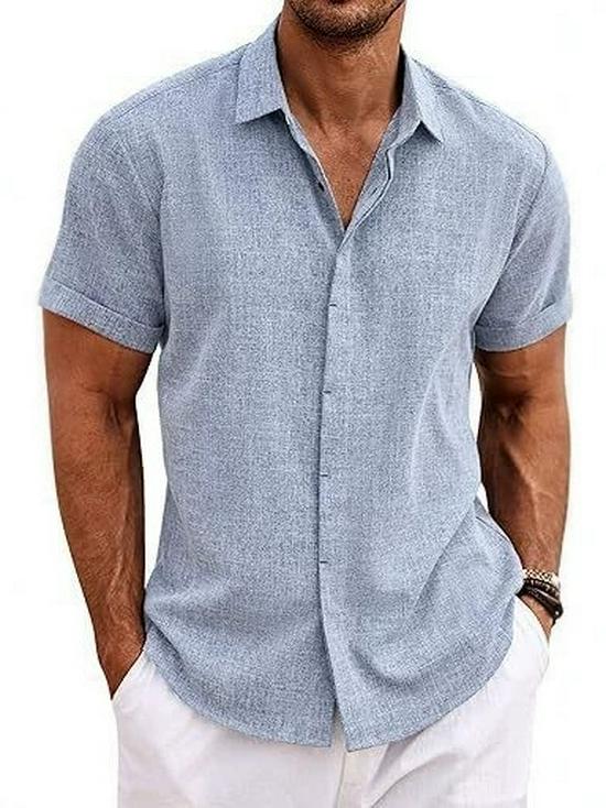 Men's Summer Linen-Style Short-Sleeve Loose Casual Beach Shirt