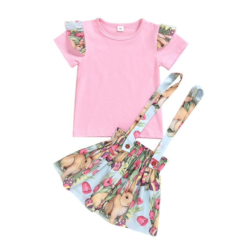 

Летний комплект пасхальной одежды из 2 предметов для девочек, топ с рукавами-крылышками и принтом кролика, детское платье с круглым вырезом и лямками для девочек, От 1 до 4 лет 110