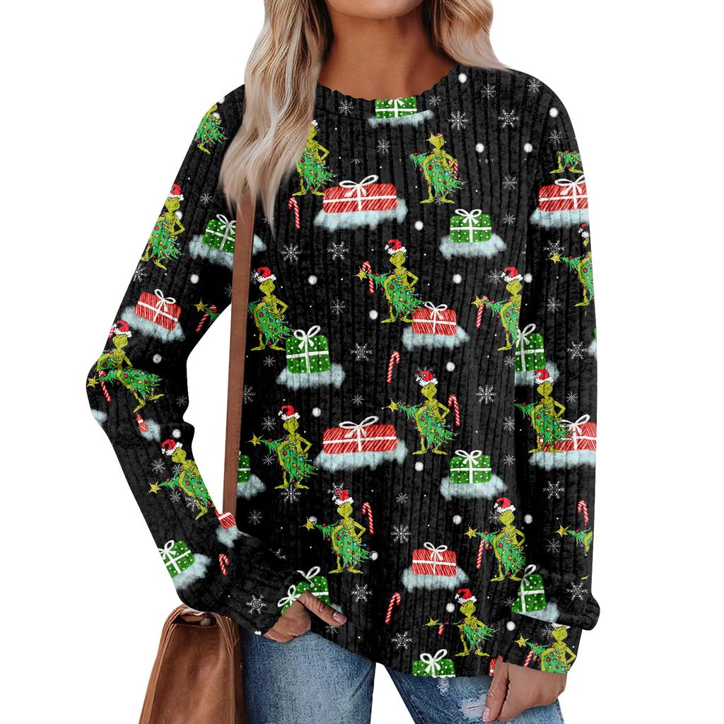 Women's Printed Lightweight Brushed-Cotton Round Neck Top