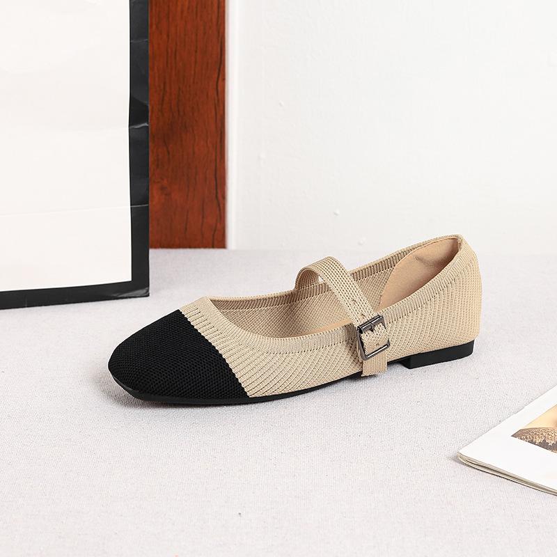 Women's Square Toe Mary Jane Flats Casual Ballet Shoes Walking Shoes with Adjustable Strap Slip On Comfortable Work Flats Soft Dressy Shoes for Women