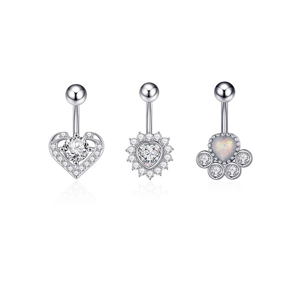 3 sztuk/partia serce księżyc w kształcie gwiazdy zestawy pierścionków do pępka ze stali nierdzewnej kryształowa cyrkonia dynda kolczyk do pępka luzem seksowny piercing do pępka