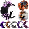 Gothic Wreath Decoration Moon Shaped Door Wreaths Halloween Moon Wreath with Black Cat for Home Party Window Wall Indoor Outdoor