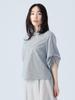 Beams Heart Stripe Blouse with Voluminous One Size Women's S/S Sleeves,