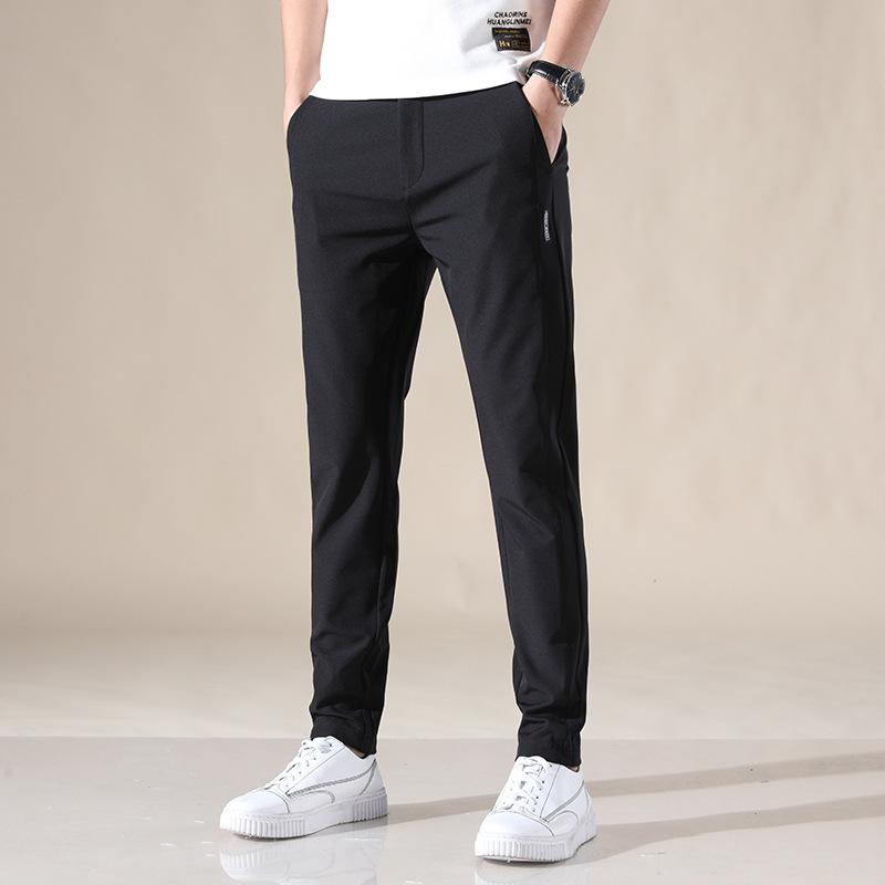 Ice-Silk Casual Trousers for Men Summer Lightweight Style Trendy Quick-Dry Breathable Relaxed Straight-Leg Athletic Long Trousers Versatile Pairing