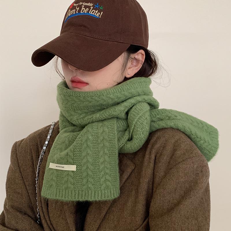 Green Wool Knit Scarf for Women - 2024 Korean-Style Neck Warmer