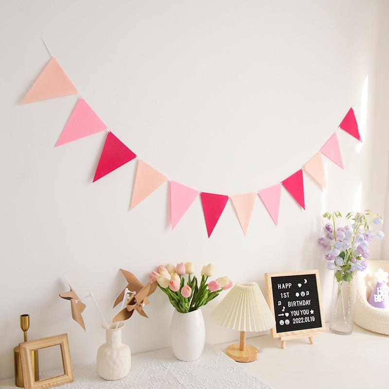 Retro Mori Brown Non-woven Kindergarten Decoration Pennant – Colorful Outdoor Birthday Flag String