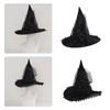 Halloween Party Witch Hats Lace Sequins Ruffled Sheer Pointed Hat Cosplay Accessory Unique Witch Hat