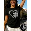 European Size Womens Heart Dog Paw Print T Shirt Casual Short Sleeve Crew Neck Stylish All Season Top