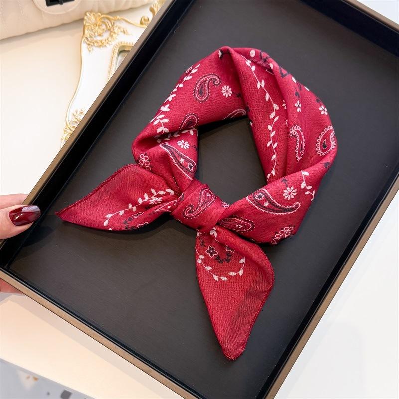 Cotton Linen Small Square Scarf With Simple Breathable Cashew Print Women's Decoration Professional Summer Versatile