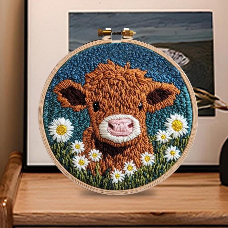Punch Needle Embroidery Kit Cartoon Animal Picture Embroidery Yarn Punch Coaster Set Handmade DIY Crafts Home Decor Accessories