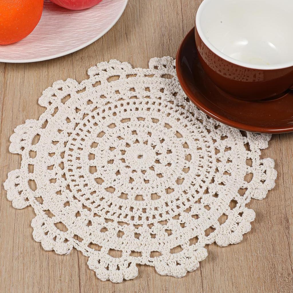 3 Pcs Handmade Crochet Lace Doilies, 9.44 Inch Round Dollies for Tables Vintage Elegant Crochet Lace Doily Exquisite Lacy Placemats for Kitchen