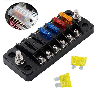 6-Wege-Sicherungsblock Klingenbox mit Minus-Sammelschiene, 6-Kreis-Sicherungshalterblock m. Minus-Sammelschiene, Wasserdichte Schutzabdeckung Aufkleber Etiketten für Automobil etc.